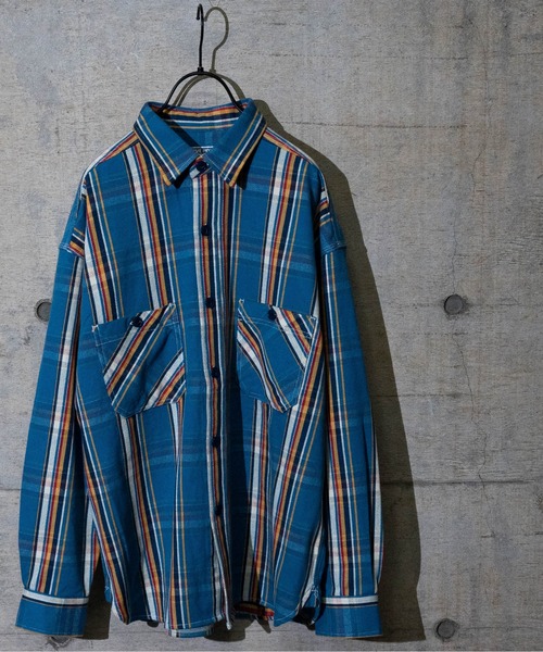 GLOVE HOUSE（グローブハウス）の「【a】ヘビーネルチェック裏起毛　ルーズシャツ（シャツ/ブラウス・メンズ・ネイビー/グリーン/サックスブルー/ブルー/レッド/グリーン系その他/ネイビー系/レッド系その他/ホワイト/イエロー/ベージュ・MEDIUM/LARGE/X-LARGE）」の7枚目の写真