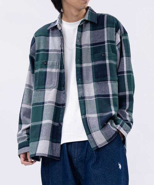 GLOVE HOUSE（グローブハウス）の「【a】ヘビーネルチェック裏起毛　ルーズシャツ（シャツ/ブラウス・メンズ・ネイビー/グリーン/サックスブルー/ブルー/レッド/グリーン系その他/ネイビー系/レッド系その他/ホワイト/イエロー/ベージュ・MEDIUM/LARGE/X-LARGE）」の3枚目の写真