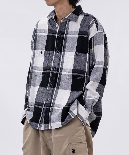 GLOVE HOUSE（グローブハウス）の「【a】ヘビーネルチェック裏起毛　ルーズシャツ（シャツ/ブラウス・メンズ・ネイビー/グリーン/サックスブルー/ブルー/レッド/グリーン系その他/ネイビー系/レッド系その他/ホワイト/イエロー/ベージュ・MEDIUM/LARGE/X-LARGE）」の12枚目の写真