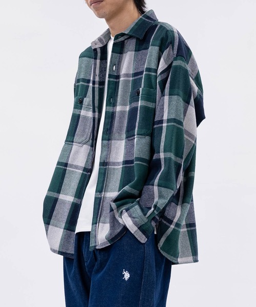 GLOVE HOUSE（グローブハウス）の「【a】ヘビーネルチェック裏起毛　ルーズシャツ（シャツ/ブラウス・メンズ・ネイビー/グリーン/サックスブルー/ブルー/レッド/グリーン系その他/ネイビー系/レッド系その他/ホワイト/イエロー/ベージュ・MEDIUM/LARGE/X-LARGE）」の16枚目の写真