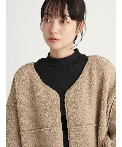 earth music&ecology(アースミュージックアンドエコロジー)の「コーデュロイリバーシブルコート *(ノーカラーコート・レディース・ベージュ/ブラウン/グレー・FREE)」の20枚目の写真