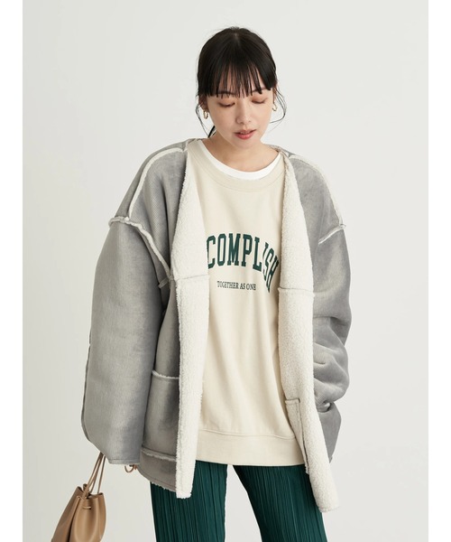 earth music&ecology(アースミュージックアンドエコロジー)の「コーデュロイリバーシブルコート *(ノーカラーコート・レディース・ベージュ/ブラウン/グレー・FREE)」の6枚目の写真