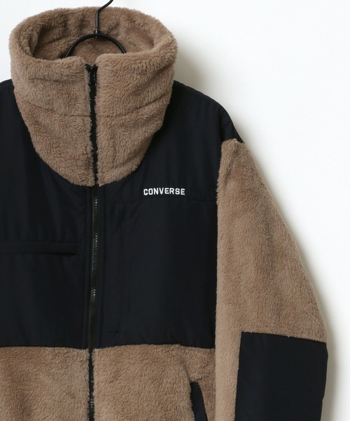 CONVERSE（コンバース）の「CONVERSE/コンバース ボアフリース 切替 スタンドフルジップ/ボアジャケット レディース メンズ ブルゾン（ブルゾン・メンズ・チャコールグレー/ブラック/ベージュ/カーキ/ベージュ系その他・LL/M/L）」の4枚目の写真