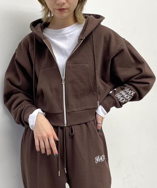 SHAGGIE(シャギー)の「SHAGGIE裏起毛ショートZIPパーカー(パーカー・レディース・ホワイト/ブラック/ブラウン/グレー・FREE)」の13枚目の写真