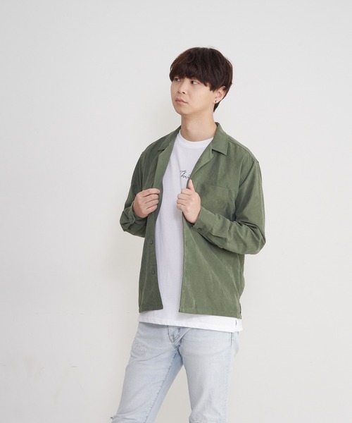JEANS MATE（ジーンズメイト）の「ポリスエードシャツ　ワンポイントロンT 　2点セット（シャツ/ブラウス・メンズ・チャコールグレー/カーキ/ブルー系その他/スミクロ/ダークベージュ・MEDIUM/LARGE/X-LARGE）」の5枚目の写真