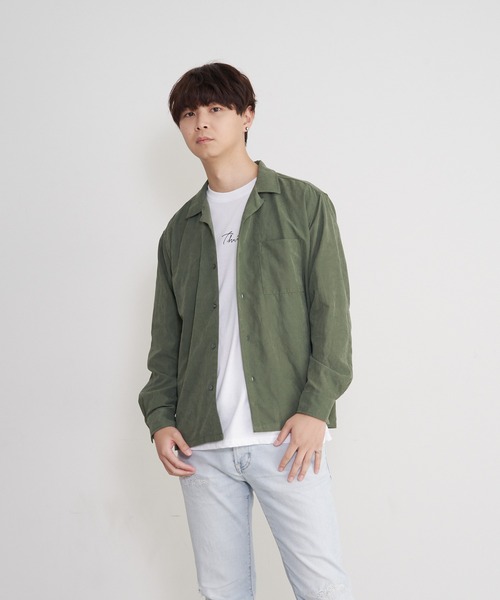 JEANS MATE（ジーンズメイト）の「ポリスエードシャツ　ワンポイントロンT 　2点セット（シャツ/ブラウス・メンズ・チャコールグレー/カーキ/ブルー系その他/スミクロ/ダークベージュ・MEDIUM/LARGE/X-LARGE）」の21枚目の写真
