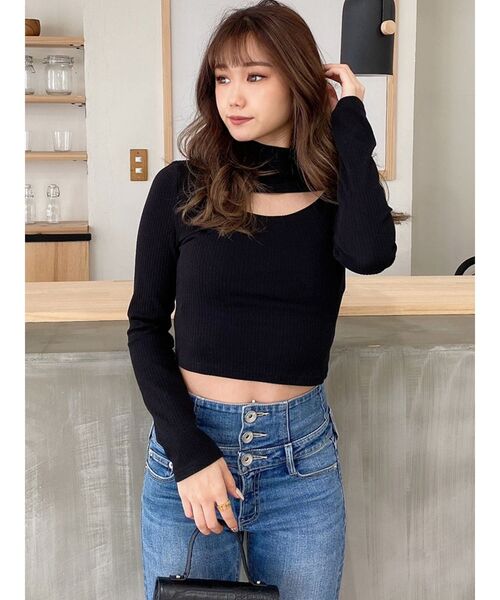 GYDA（ジェイダ）の「デコルテオープンボトルネックTOPS（Tシャツ/カットソー・レディース・オフホワイト/ブラック・FREE）」の7枚目の写真