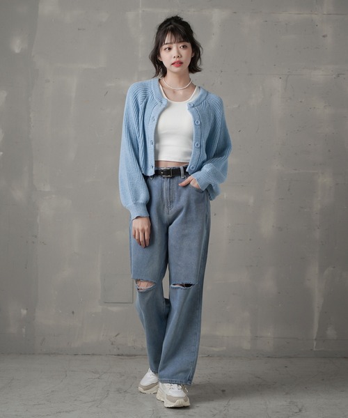 SPINNS（スピンズ）の「カットオフデニム ストレートパンツ（デニムパンツ・レディース・ブラック/インディゴブルー/ブラック系その他/ケミカルウォッシュ・S/M）」の12枚目の写真