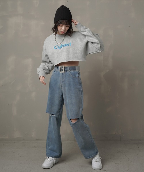 SPINNS（スピンズ）の「カットオフデニム ストレートパンツ（デニムパンツ・レディース・ブラック/インディゴブルー/ブラック系その他/ケミカルウォッシュ・S/M）」の11枚目の写真