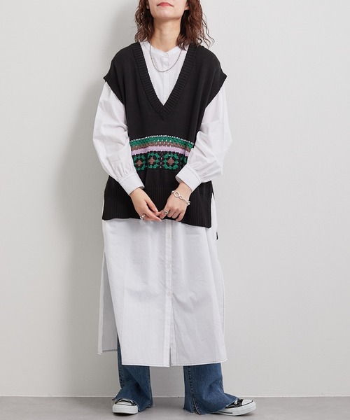 CIAOPANIC TYPY（チャオパニックティピー）の「かぎ針モチーフニットベスト（ベスト・レディース・オフホワイト/ブラック・ONE SIZE）」の21枚目の写真