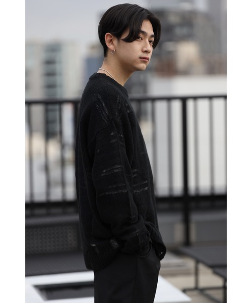 CREARE -LINO-（クレアーレリノ）の「グランジ ダメージ ルーズニット（ニット/セーター・メンズ・ブラック/アイボリー/ブラック×ホワイト・M/L）」の10枚目の写真