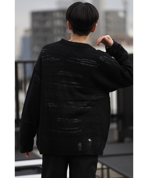 CREARE -LINO-（クレアーレリノ）の「グランジ ダメージ ルーズニット（ニット/セーター・メンズ・ブラック/アイボリー/ブラック×ホワイト・M/L）」の7枚目の写真