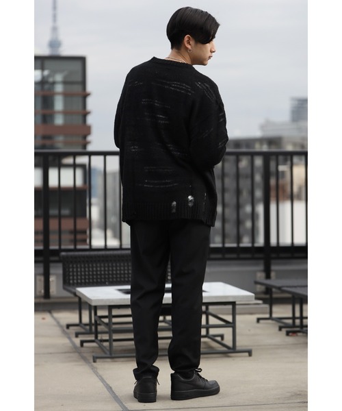 CREARE -LINO-（クレアーレリノ）の「グランジ ダメージ ルーズニット（ニット/セーター・メンズ・ブラック/アイボリー/ブラック×ホワイト・M/L）」の13枚目の写真