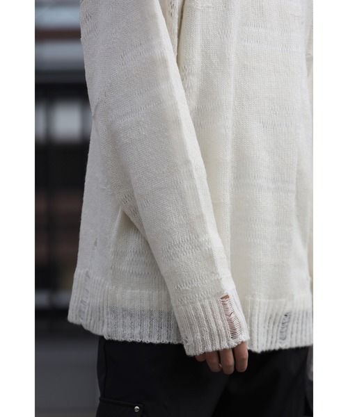 CREARE -LINO-（クレアーレリノ）の「グランジ ダメージ ルーズニット（ニット/セーター・メンズ・ブラック/アイボリー/ブラック×ホワイト・M/L）」の20枚目の写真