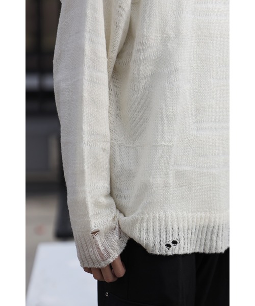 CREARE -LINO-（クレアーレリノ）の「グランジ ダメージ ルーズニット（ニット/セーター・メンズ・ブラック/アイボリー/ブラック×ホワイト・M/L）」の12枚目の写真