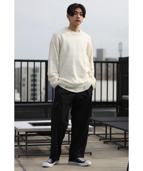 CREARE -LINO-（クレアーレリノ）の「グランジ ダメージ ルーズニット（ニット/セーター・メンズ・ブラック/アイボリー/ブラック×ホワイト・M/L）」の18枚目の写真