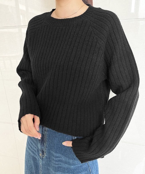 セール】ラウンドネック太リブニットセーター（ニット/セーター