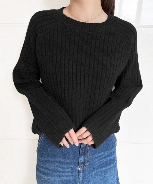 セール】ラウンドネック太リブニットセーター（ニット/セーター