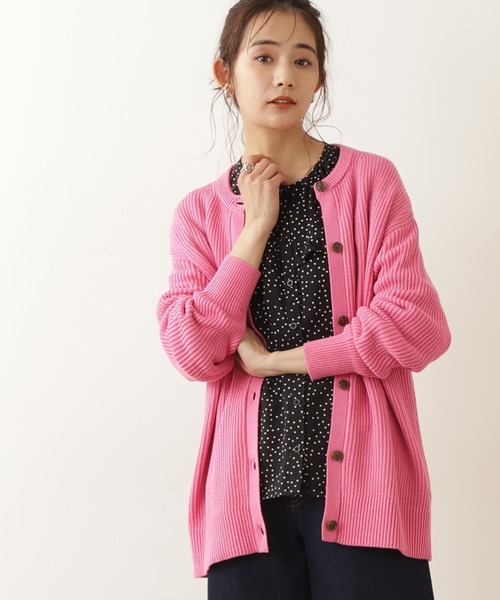 N.（N. Natural Beauty Basic）（エヌエヌナチュラルビューティーベーシック）の「◆畦クルーネックニットカーディガン（カーディガン/ボレロ・レディース・ブルー/ピンク/オフホワイト/ブラック/グリーン・MEDIUM）」の5枚目の写真