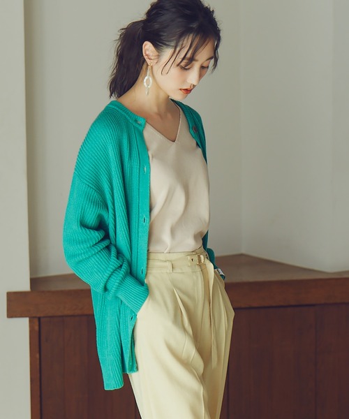 N.（N. Natural Beauty Basic）（エヌエヌナチュラルビューティーベーシック）の「◆畦クルーネックニットカーディガン（カーディガン/ボレロ・レディース・ブルー/ピンク/オフホワイト/ブラック/グリーン・MEDIUM）」の4枚目の写真