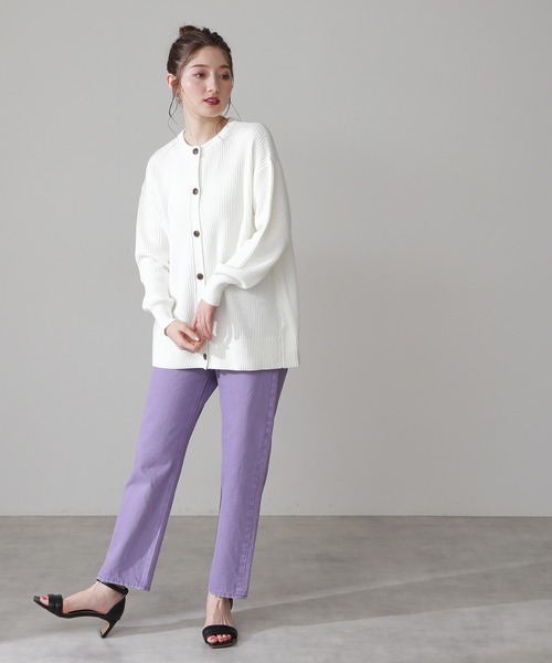 N.（N. Natural Beauty Basic）（エヌエヌナチュラルビューティーベーシック）の「◆畦クルーネックニットカーディガン（カーディガン/ボレロ・レディース・ブルー/ピンク/オフホワイト/ブラック/グリーン・MEDIUM）」の8枚目の写真