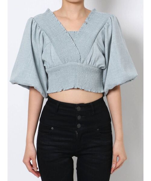 EMODA（エモダ）の「シャーリングミニトップ（シャツ/ブラウス・レディース・ホワイト/ブラック/パープル/ブルー・FREE）」の13枚目の写真