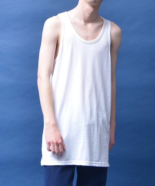 MinoriTY（マイノリティ）の「【MinoriTY】タンクトップ セミロング丈 裾フラットタイプ レイヤード Tシャツ重ね着用 ノースリーブ メンズ（タンクトップ・メンズ・ブラック/ホワイト/グレー/モカ/ピンク/ブラック×ホワイト/ラベンダー・M/L）」の8枚目の写真