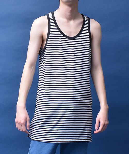 MinoriTY（マイノリティ）の「【MinoriTY】タンクトップ セミロング丈 裾フラットタイプ レイヤード Tシャツ重ね着用 ノースリーブ メンズ（タンクトップ・メンズ・ブラック/ホワイト/グレー/モカ/ピンク/ブラック×ホワイト/ラベンダー・M/L）」の9枚目の写真