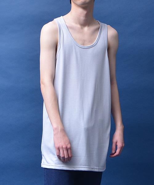 MinoriTY（マイノリティ）の「【MinoriTY】タンクトップ セミロング丈 裾フラットタイプ レイヤード Tシャツ重ね着用 ノースリーブ メンズ（タンクトップ・メンズ・ブラック/ホワイト/グレー/モカ/ピンク/ブラック×ホワイト/ラベンダー・M/L）」の10枚目の写真