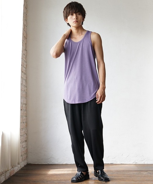 MinoriTY】タンクトップ セミロング丈 裾フラットタイプ レイヤード T