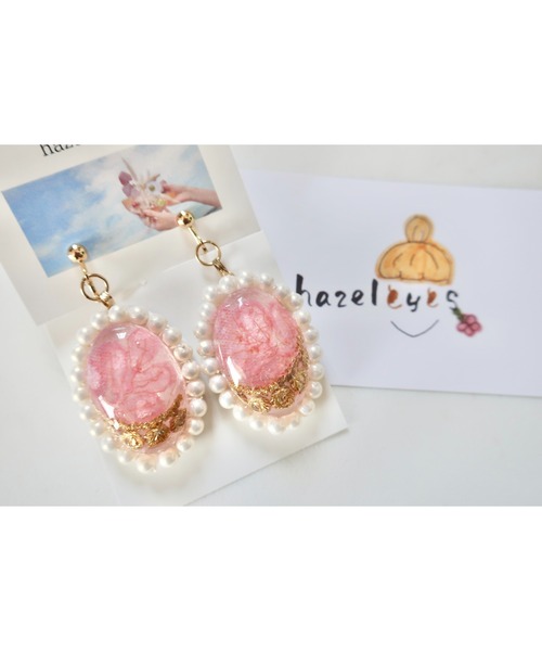 tone（トーン）の「【hazeleyes】オーバルパールの刺繍イヤリング（ピンク）【hazeleyes-ヘーゼルアイズ】(MA)（イヤリング・レディース・ピンク・FREE）」の4枚目の写真