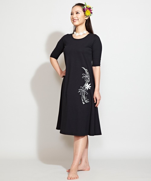 【セール】【Maunaloa】ラメティアレ楽屋着ワンピース5分袖（ワンピース）｜Maunaloa（マウナロア）