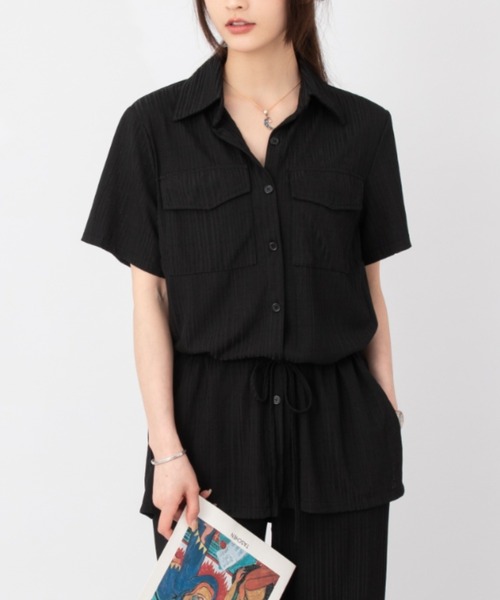 solleim（ソルレム）の「フロントポケットシャツパンツセットアップ（セットアップ・レディース・ブラック/オフホワイト・M）」の7枚目の写真