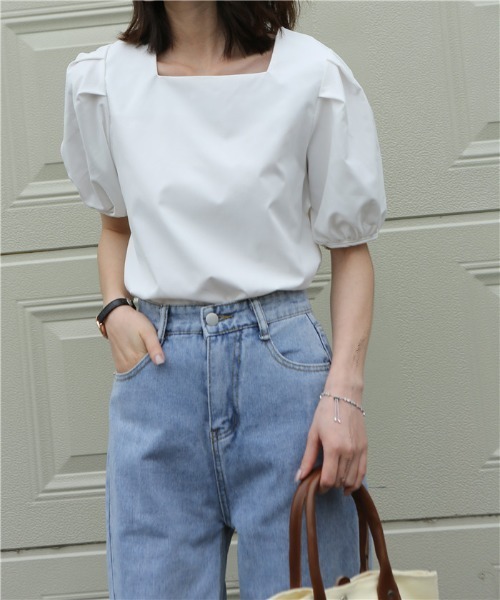 MAISON DE THERESE(メゾン ド テレーズ)の「スクエアネック パワスリーブ シャツブラウス(シャツ/ブラウス・レディース・ホワイト/ブラック/ブルー・MEDIUM)」の1枚目の写真