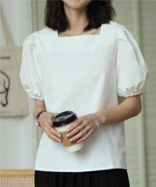 MAISON DE THERESE(メゾン ド テレーズ)の「スクエアネック パワスリーブ シャツブラウス(シャツ/ブラウス・レディース・ホワイト/ブラック/ブルー・MEDIUM)」の7枚目の写真