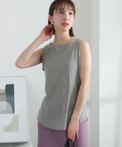 ElegChic（エレグシック）の「ボートネックタンクトップ（タンクトップ・レディース・チャコールグレー/ブラック/ベージュ/オフホワイト/カーキ/杢グレー/ピンクベージュ・4L/M/L/XL/XXL）」の4枚目の写真