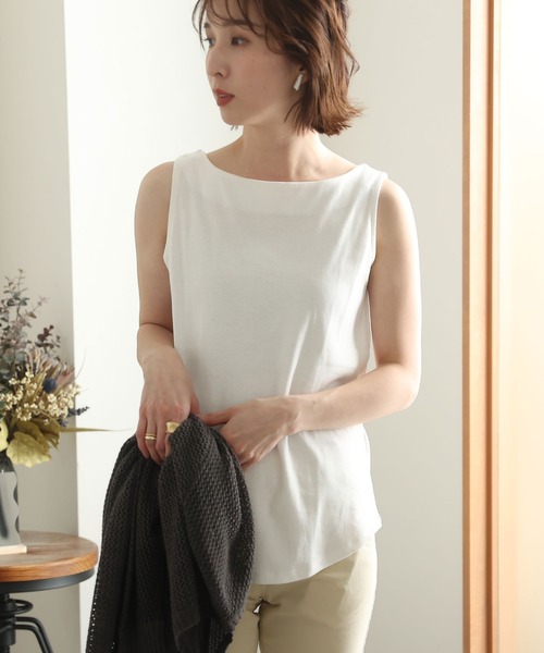 ElegChic（エレグシック）の「ボートネックタンクトップ（タンクトップ・レディース・チャコールグレー/ブラック/ベージュ/オフホワイト/カーキ/杢グレー/ピンクベージュ・4L/M/L/XL/XXL）」の2枚目の写真