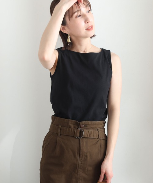 ElegChic（エレグシック）の「ボートネックタンクトップ（タンクトップ・レディース・チャコールグレー/ブラック/ベージュ/オフホワイト/カーキ/杢グレー/ピンクベージュ・4L/M/L/XL/XXL）」の3枚目の写真