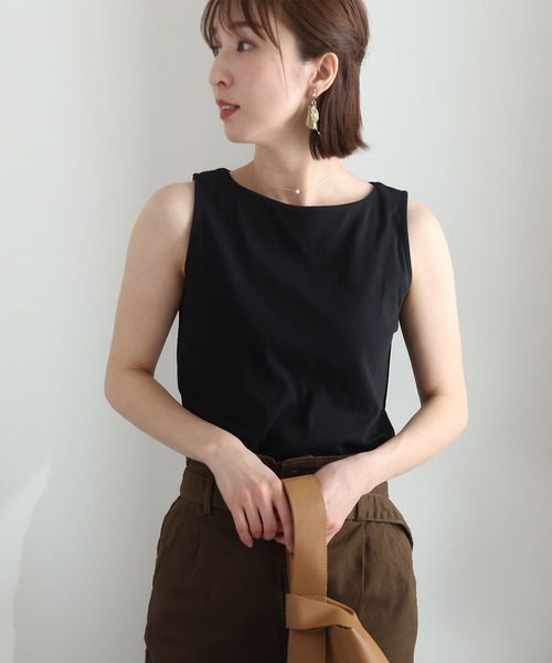 ElegChic（エレグシック）の「ボートネックタンクトップ（タンクトップ・レディース・チャコールグレー/ブラック/ベージュ/オフホワイト/カーキ/杢グレー/ピンクベージュ・4L/M/L/XL/XXL）」の8枚目の写真