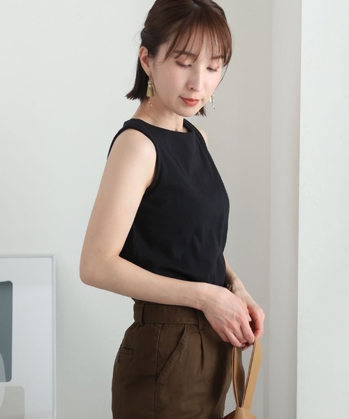 ElegChic（エレグシック）の「ボートネックタンクトップ（タンクトップ・レディース・チャコールグレー/ブラック/ベージュ/オフホワイト/カーキ/杢グレー/ピンクベージュ・4L/M/L/XL/XXL）」の9枚目の写真