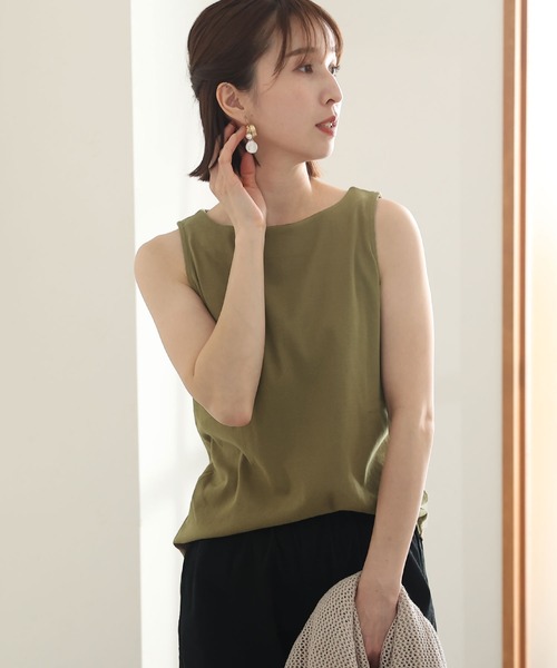 ElegChic（エレグシック）の「ボートネックタンクトップ（タンクトップ・レディース・チャコールグレー/ブラック/ベージュ/オフホワイト/カーキ/杢グレー/ピンクベージュ・4L/M/L/XL/XXL）」の12枚目の写真