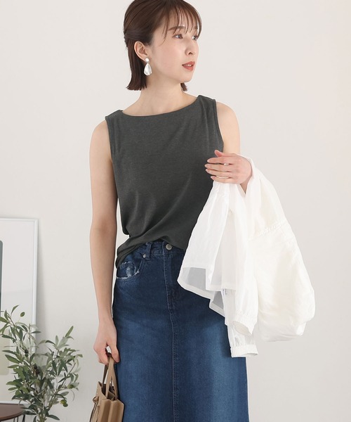 ElegChic（エレグシック）の「ボートネックタンクトップ（タンクトップ・レディース・チャコールグレー/ブラック/ベージュ/オフホワイト/カーキ/杢グレー/ピンクベージュ・4L/M/L/XL/XXL）」の19枚目の写真