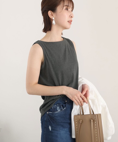 ElegChic（エレグシック）の「ボートネックタンクトップ（タンクトップ・レディース・チャコールグレー/ブラック/ベージュ/オフホワイト/カーキ/杢グレー/ピンクベージュ・4L/M/L/XL/XXL）」の20枚目の写真