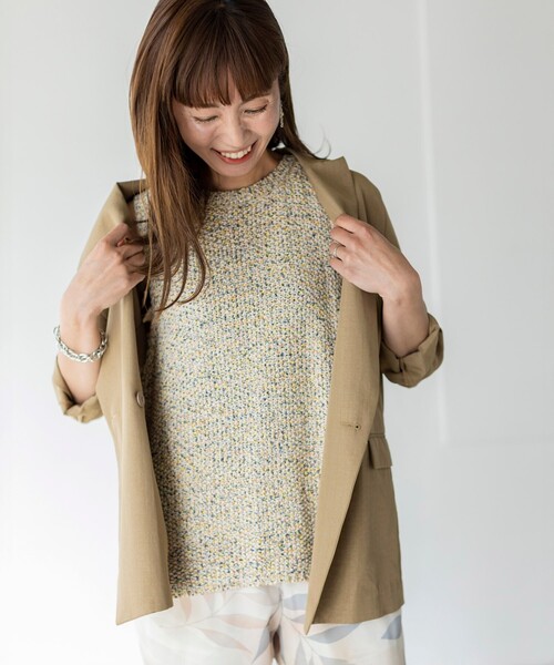 THE SHOP TK （ザ ショップ ティーケー ）の「◆麻調リラックステーラード ダブルジャケット（テーラードジャケット・レディース・ライトグリーン/サンドベージュ・12/13）」の7枚目の写真