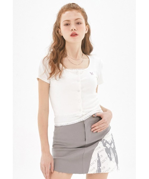 FANCY CLUB（ファンシークラブ）の「A'GEM/9 × .kom『 FANCY CLUB/ファンシークラブ』CUTIE-PIE CROP CARDIGAN/キューティーパイ カーディガン（カーディガン/ボレロ・レディース・ホワイト/ブラック/チャコールグレー・FREE）」の4枚目の写真