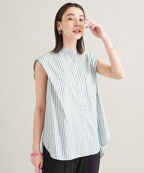 BEAUTY&YOUTH UNITED ARROWS（ビューティーアンドユースユナイテッドアローズ）の「【WEB限定】麻レーヨン バンドカラーノースリーブシャツ -ウォッシャブル-（シャツ/ブラウス・レディース・レッド/ライラック/ケリー/コバルトブルー・FREE）」の2枚目の写真