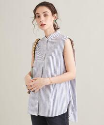 【WEB限定】麻レーヨン バンドカラーノースリーブシャツ -ウォッシャブル-