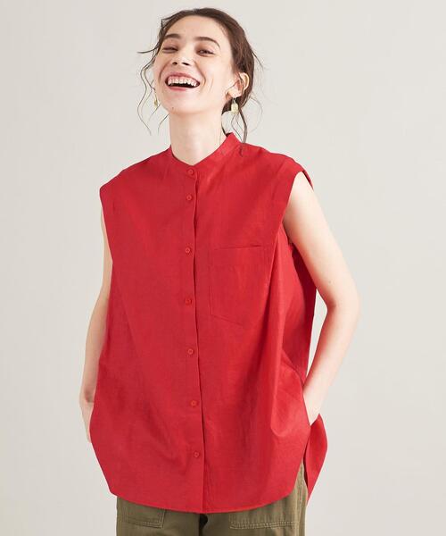 BEAUTY&YOUTH UNITED ARROWS（ビューティーアンドユースユナイテッドアローズ）の「【WEB限定】麻レーヨン バンドカラーノースリーブシャツ -ウォッシャブル-（シャツ/ブラウス・レディース・レッド/ライラック/ケリー/コバルトブルー・FREE）」の19枚目の写真