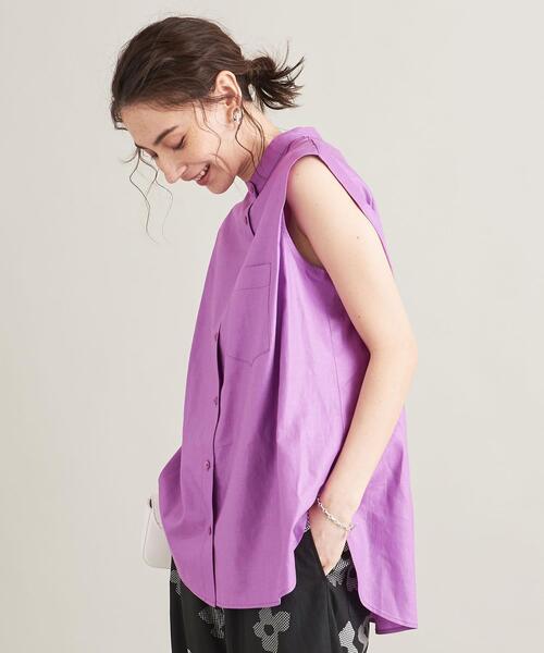 BEAUTY&YOUTH UNITED ARROWS（ビューティーアンドユースユナイテッドアローズ）の「【WEB限定】麻レーヨン バンドカラーノースリーブシャツ -ウォッシャブル-（シャツ/ブラウス・レディース・レッド/ライラック/ケリー/コバルトブルー・FREE）」の9枚目の写真