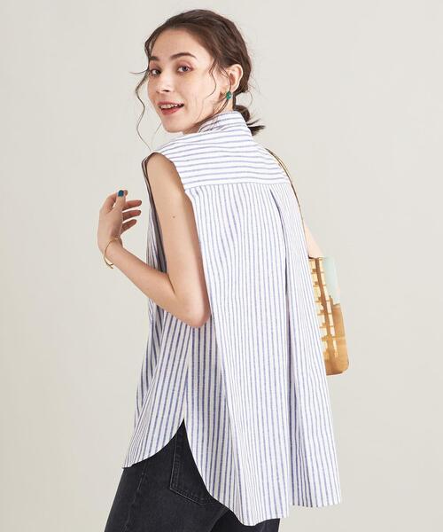 BEAUTY&YOUTH UNITED ARROWS（ビューティーアンドユースユナイテッドアローズ）の「【WEB限定】麻レーヨン バンドカラーノースリーブシャツ -ウォッシャブル-（シャツ/ブラウス・レディース・レッド/ライラック/ケリー/コバルトブルー・FREE）」の7枚目の写真
